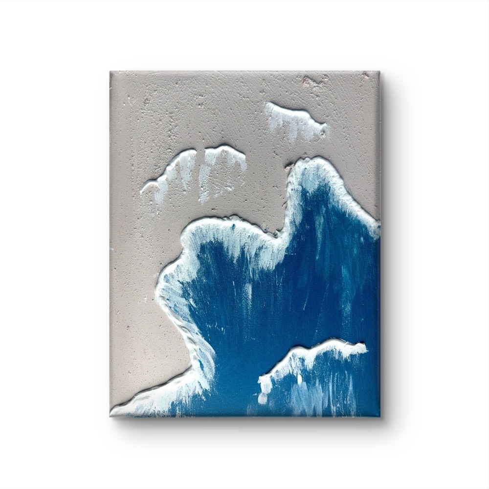 Papa Diouf Original Painting Ocean Wave Textured Canvas Blue 11x14 NEW